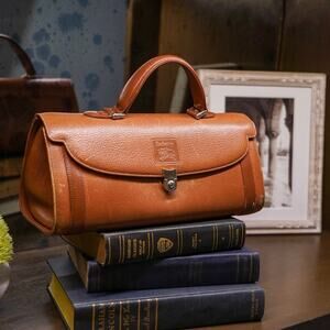 Burberrys Vintage Brown Leather Top Handle Satchel Bag